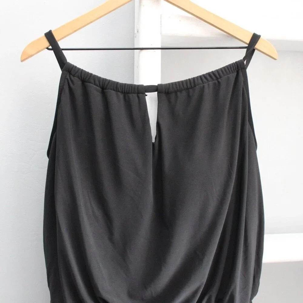 Aqua Green Women's Black Standard Keyhole Blouson Romper One-Piece Swimsuit XL - Picture 4 of 10